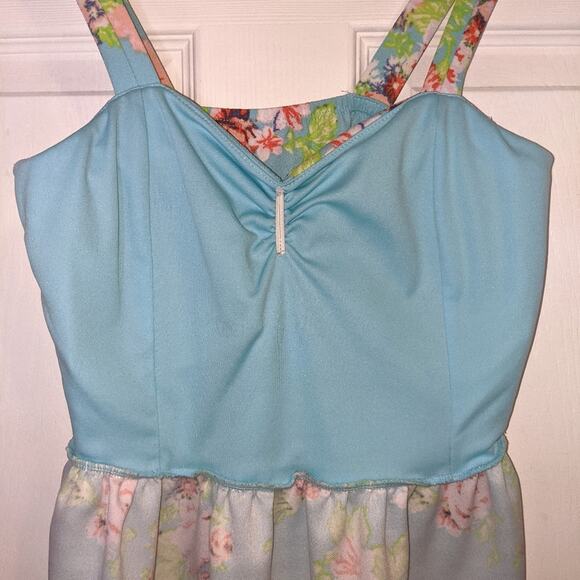 No Boundaries Spring Blue Pink Floral Roses Padded Juniors Strap Dress L 11-13 - Picture 8 of 16